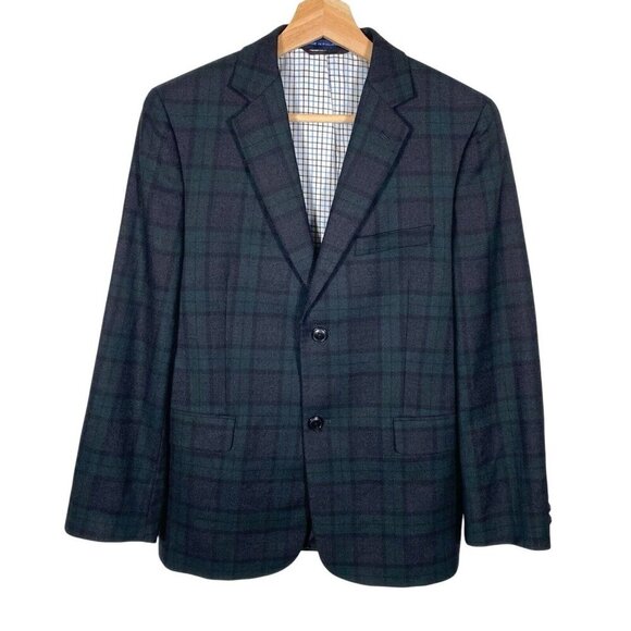 Joseph Abboud Boys Sport Coat Size 16R Black Watch Tartan Plaid Flannel Wool